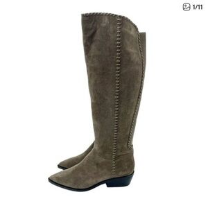 1.STATE Sage Brown Grey Suede Leather Western Tall Pull On Boots SZ 9.5 NEW